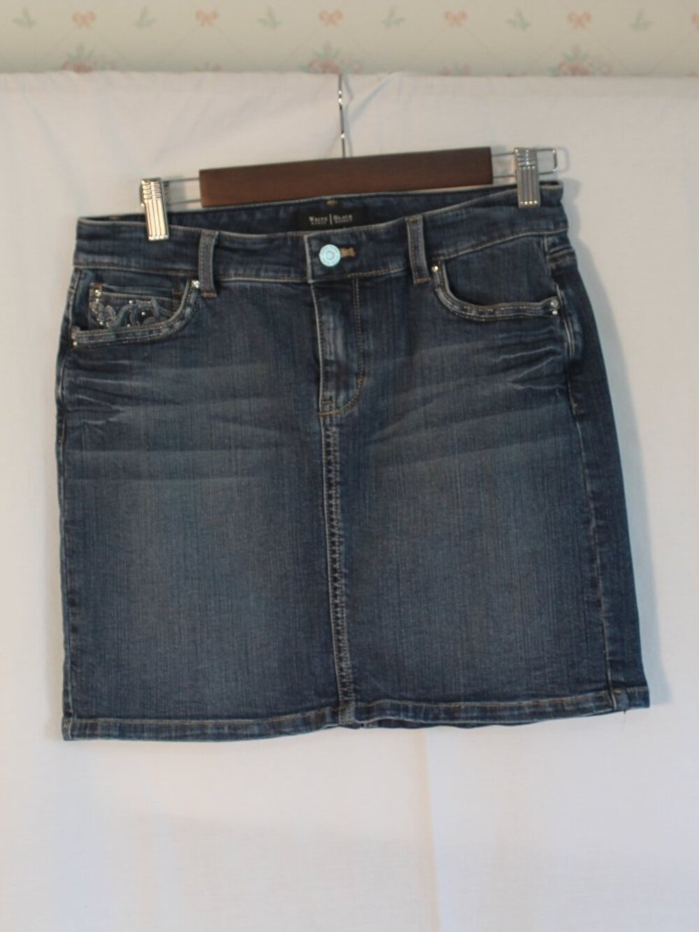 White House Black Market Embellished Denim Mini Skirt 4